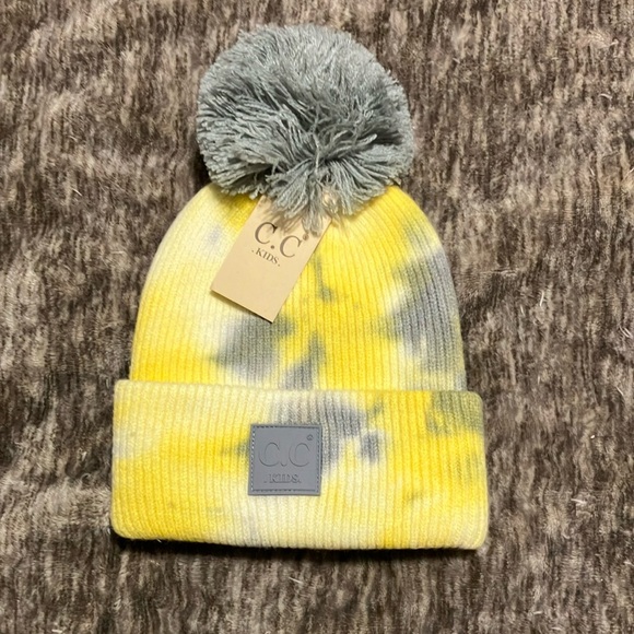 C.C Kids Yellow and Gray Pom-Pom Beanie - Picture 1 of 1